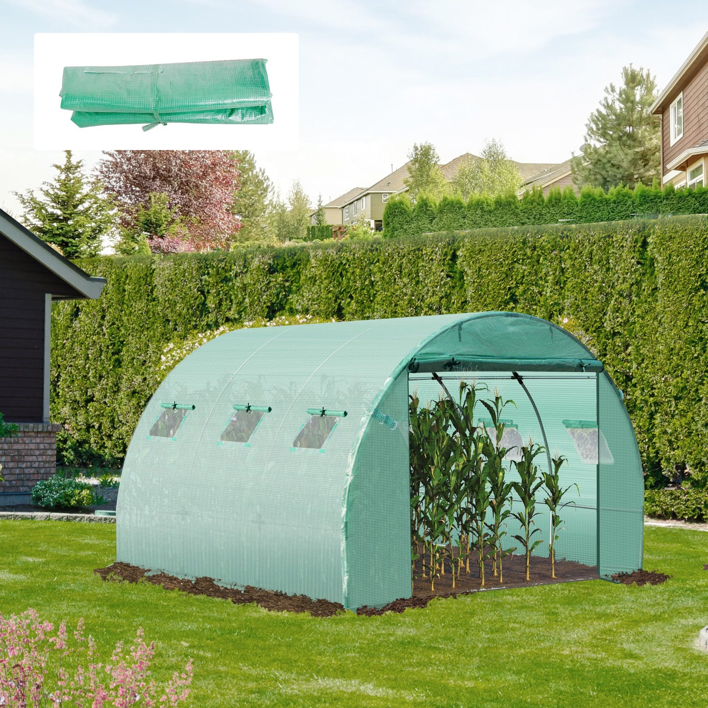 Outsunny 10X10ft Greenhouse Replacement Cover for Tunnel Walk-in Greenhouse w/ Windows Door