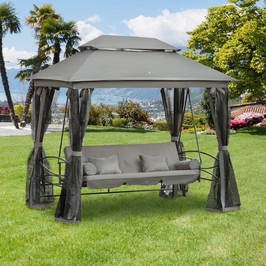 Outsunny 3 Seater Swing Chair Hammock Gazebo Patio Bench Outdoor w/ Cushioned Seat Grey