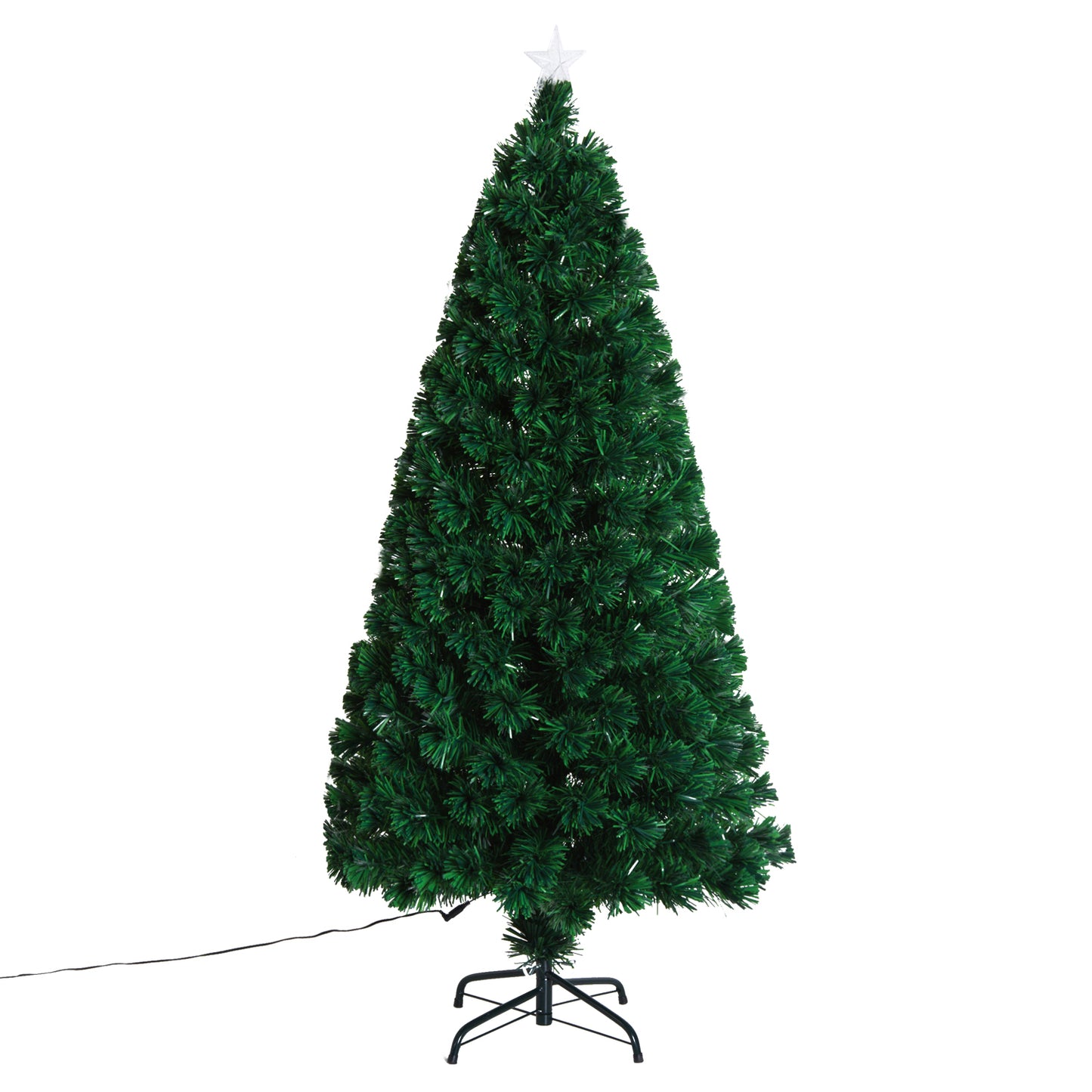 HOMCOM 1.5m Pre-Lit Artificial Christmas Tree, Metal Stand-Green