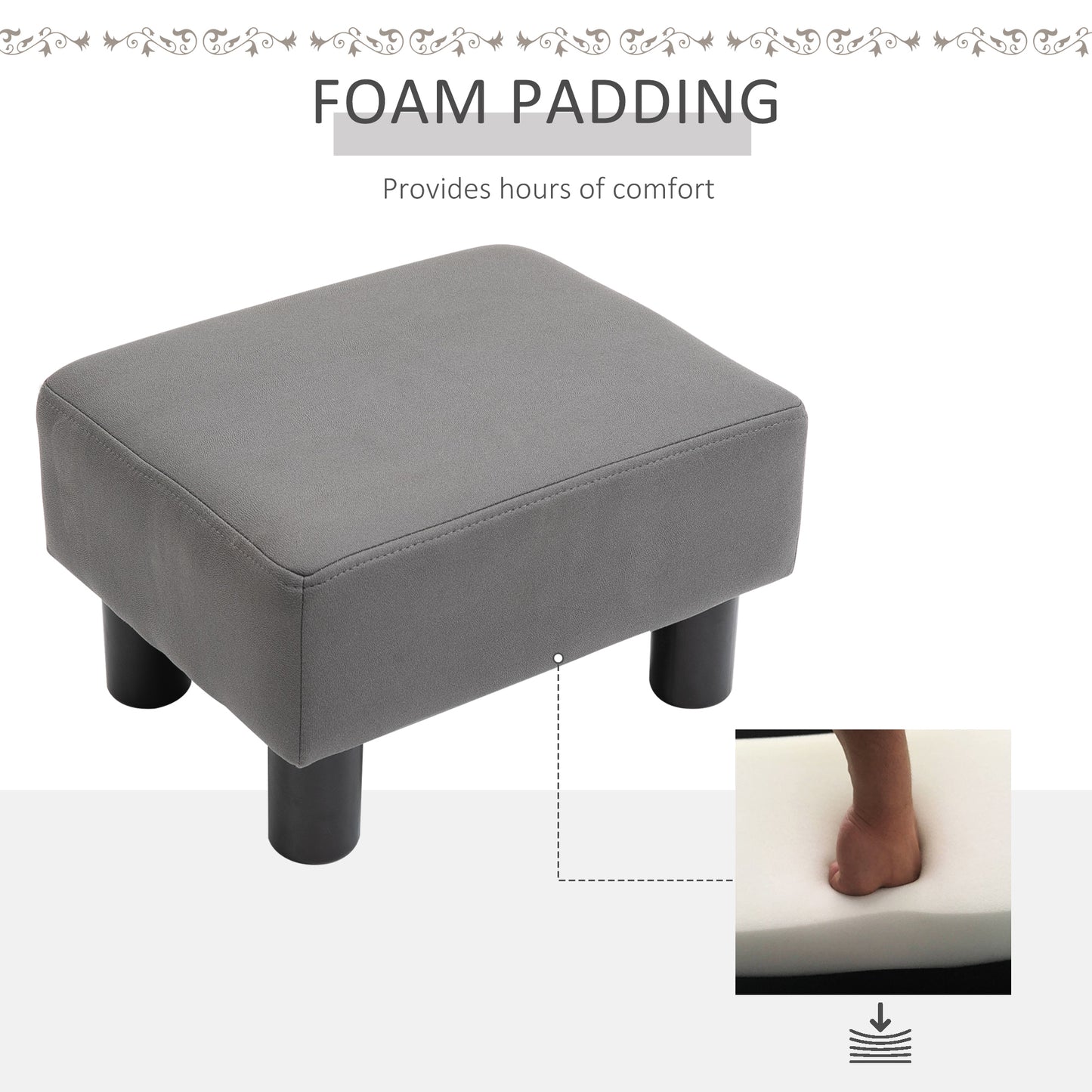 HOMCOM Footstool Ottoman Footrest Seat Chair Luxury Small Grey Home Office