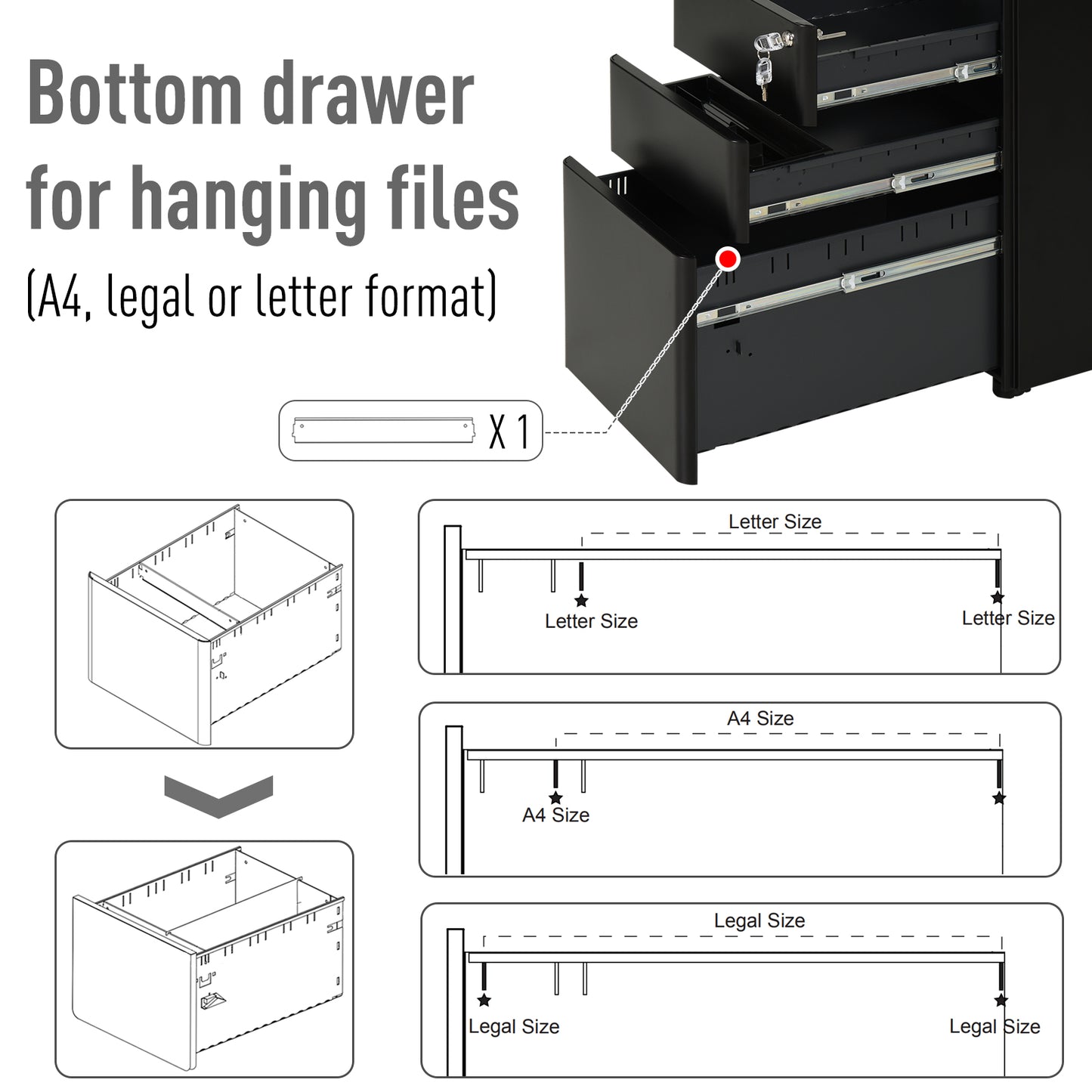 Vinsetto Metal 3-Drawer Filing Cabinet w/ Lock Black