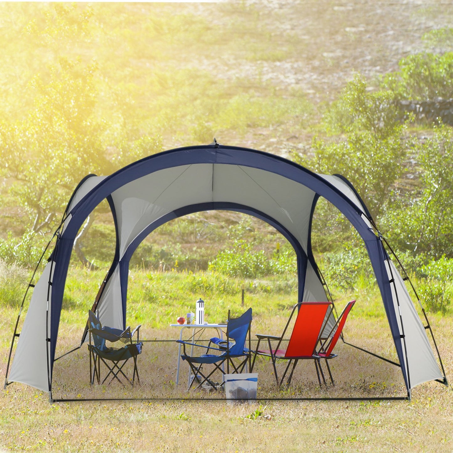Outsunny Gazebo Party Tent, 3.5x3.5m-Cream/Blue