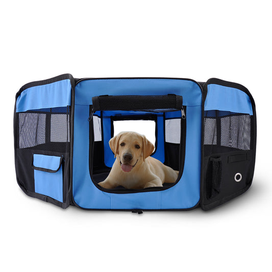 HOMCOM Fabric Dog Pens Pet Puppy PlayPen Dog Crate（37cmx37cmx95cm)-Blue/Black