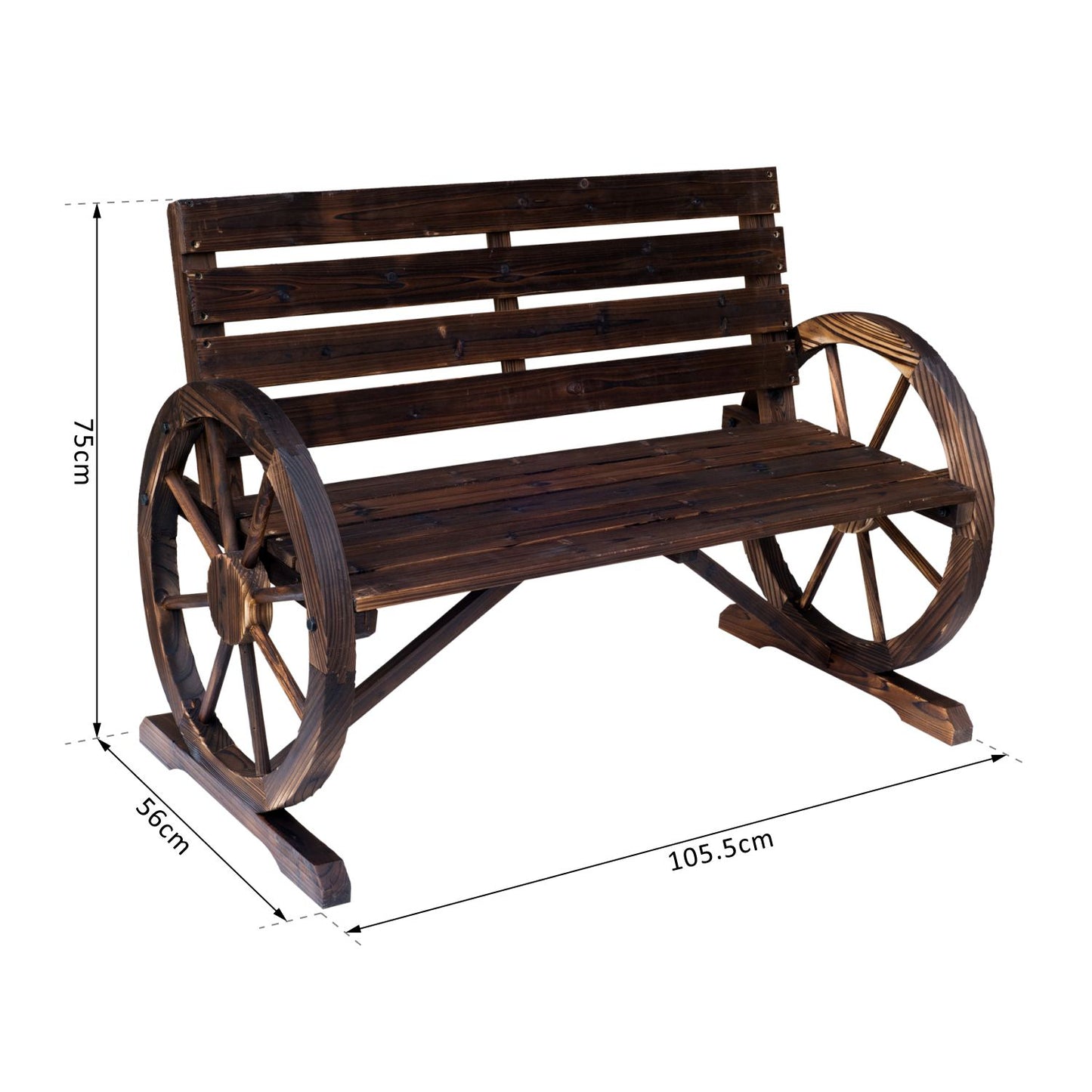 Outsunny Wagon Wheel Chair Bench Armrest Rustic Loveseat Wood Outdoor Garden