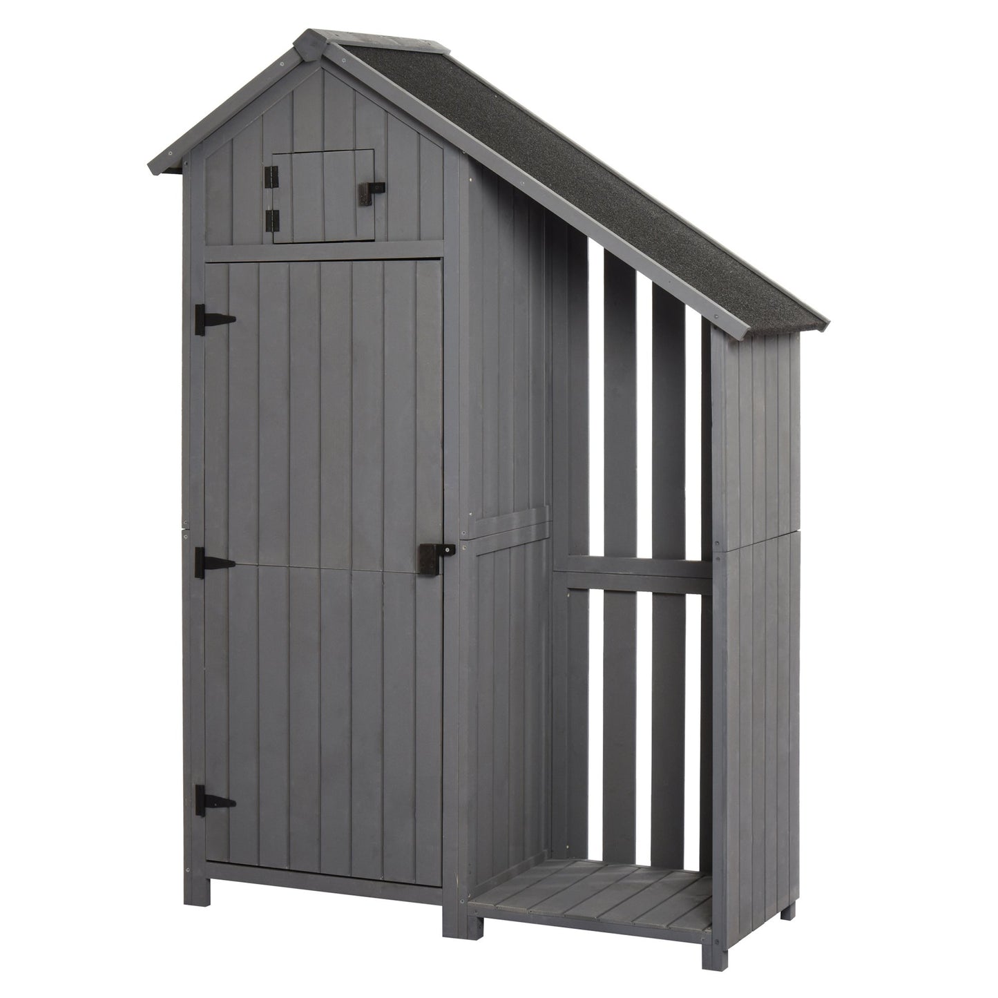 Outsunny 1.8 x 4.2ft Fir Wood Garden Shed with Outside Storage - Grey