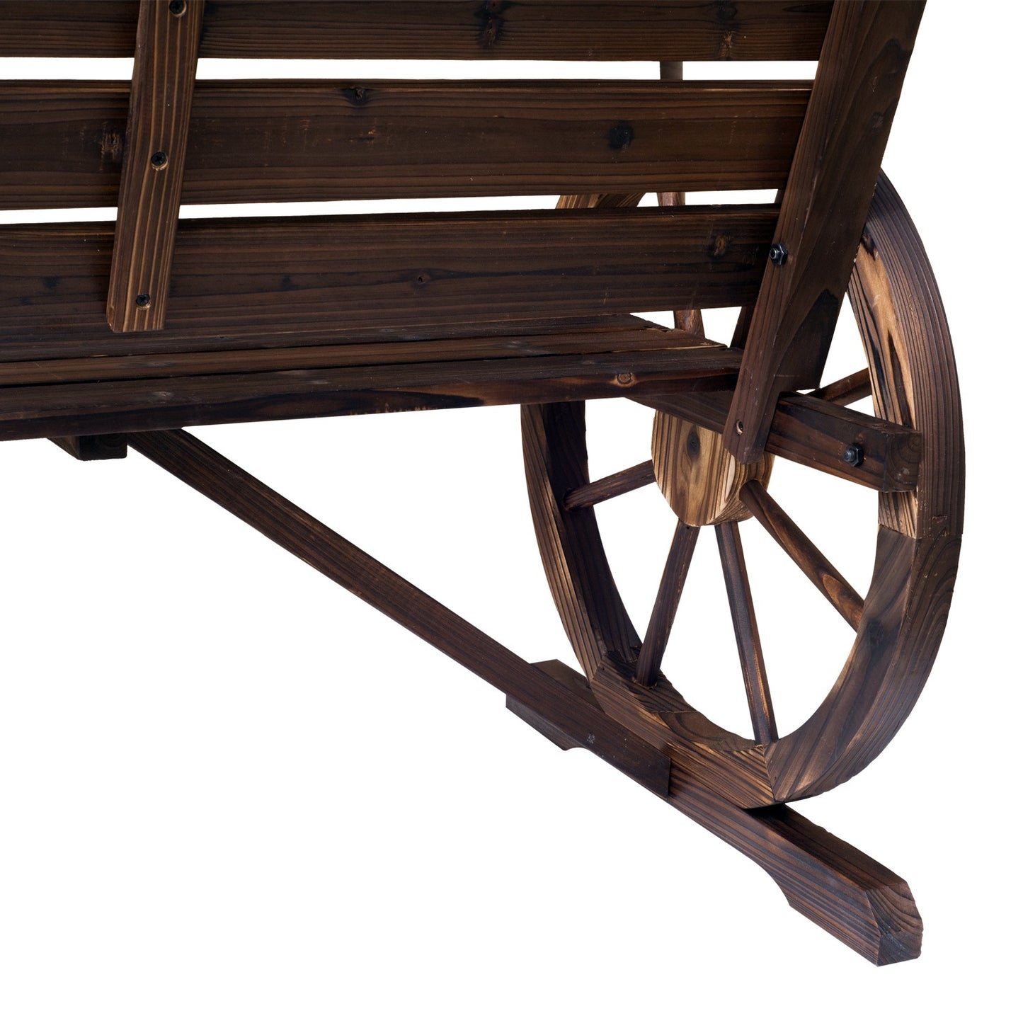 Outsunny Wagon Wheel Chair Bench Armrest Rustic Loveseat Wood Outdoor Garden