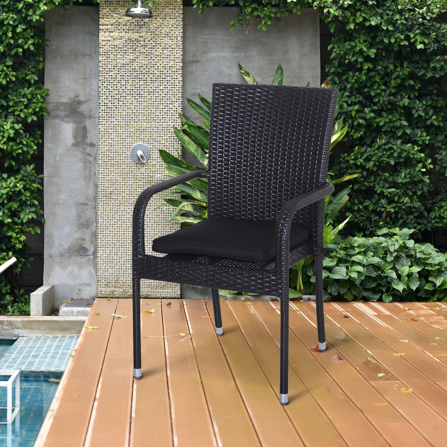 Outsunny Set of 6 Pcs Chair Cushion, 42Lx42Wx5T cm-Black