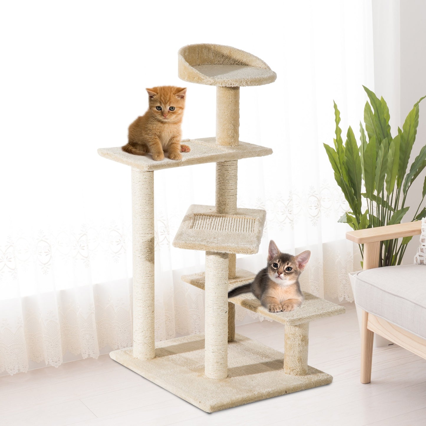 PawHut Cat Tree Scratching Post, 50x50x100 cm-Beige