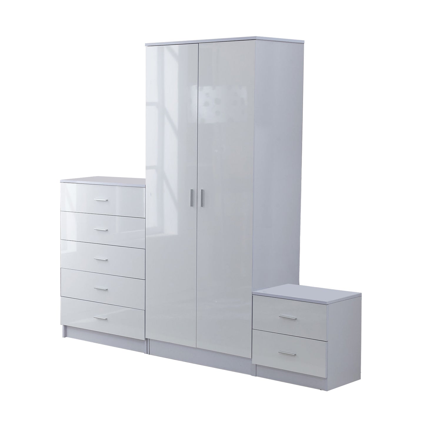 HOMCOM 3 Pc High Gloss Wardrobe Set-White