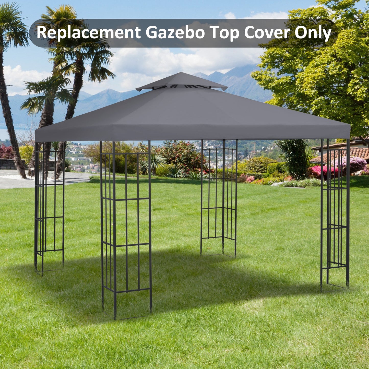 Outsunny 3(m) Gazebo Top Cover Double Tier Canopy Replacement Pavilion Roof Deep Grey