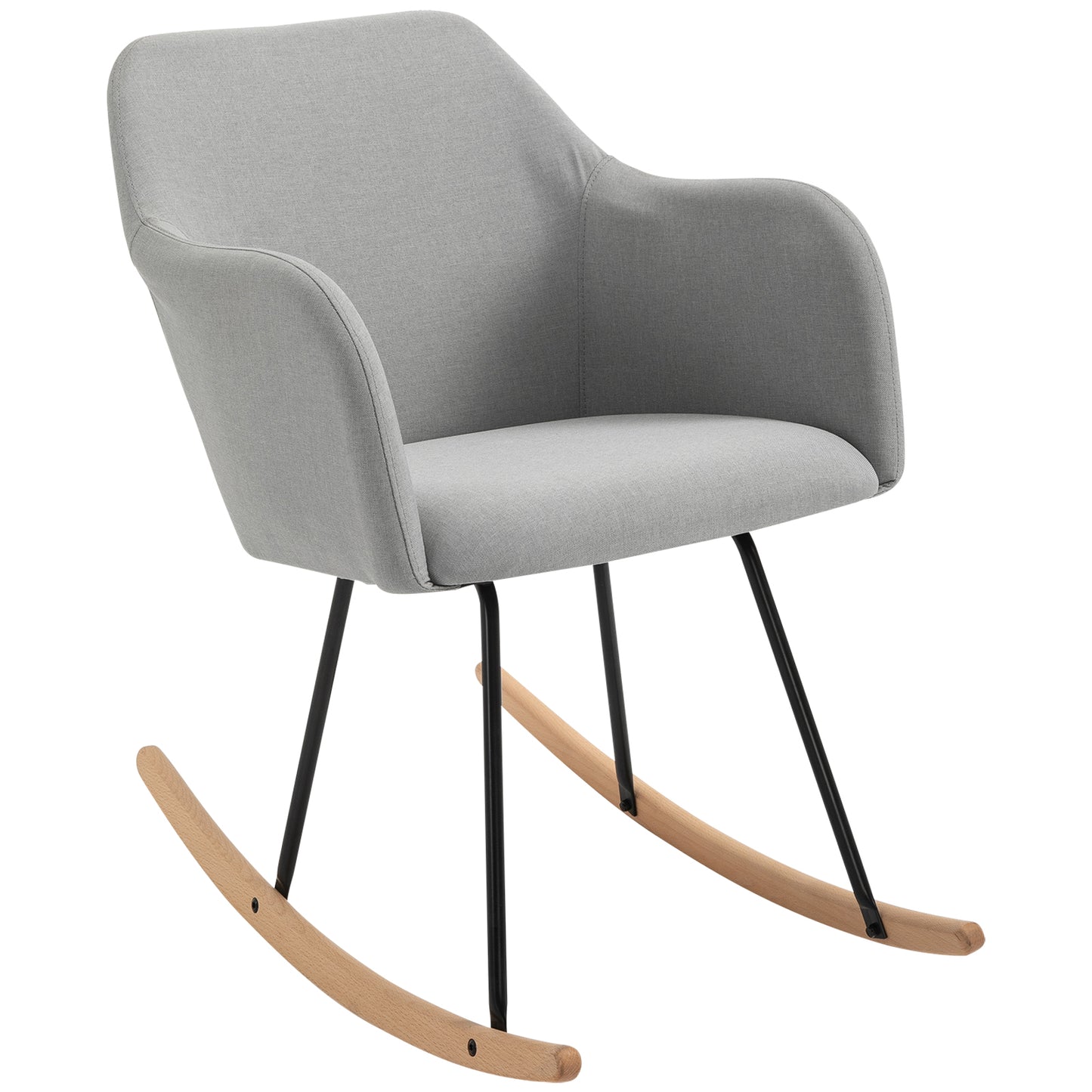 HOMCOM Polyester Linen Upholstered Rocking Armchair Indoor Rocking Chair Light Grey