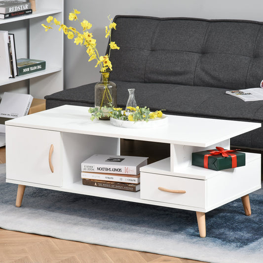 HOMCOM Modern Minimalism Storage Coffee Table Wooden Living Reception Room w/ Drawer