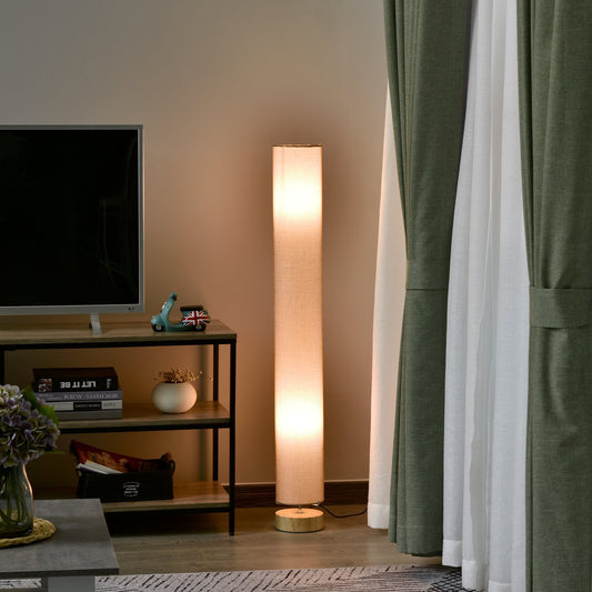 HOMCOM 120H cm Wooden Base Floor Lamp Standing Lamp W/Linen Fabric-Cream White