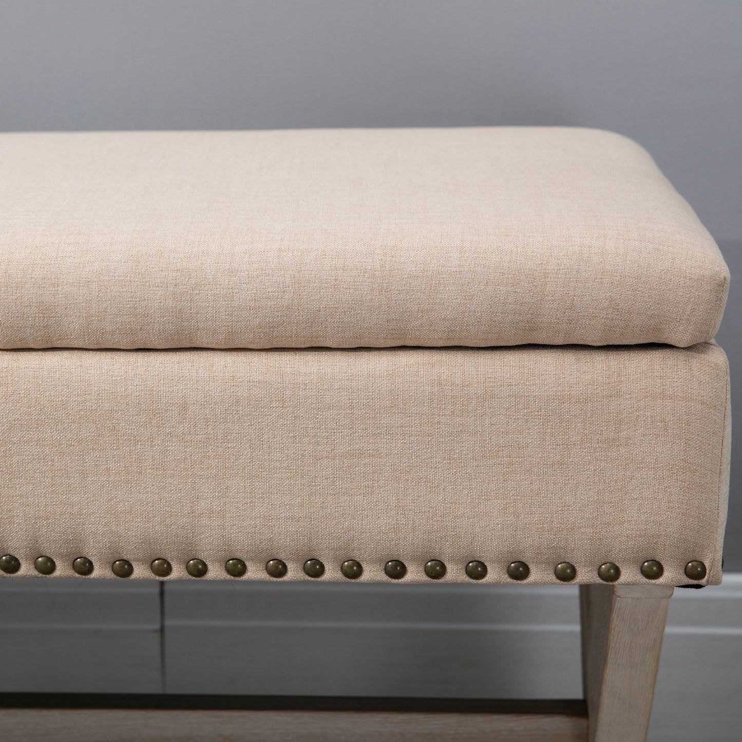 HOMCOM Storage Ottoman Bench Footstool Ottoman Polyester Upholstered Beige