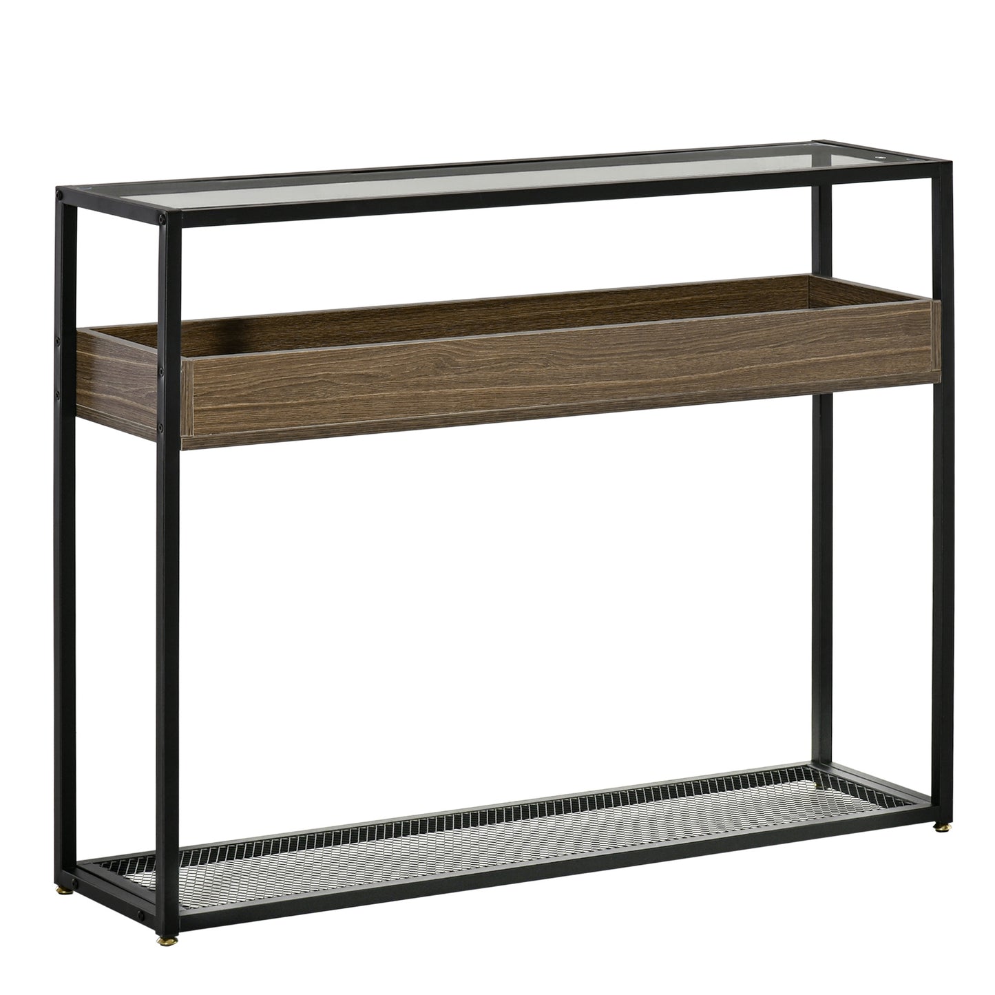 HOMCOM Industrial Style Console Table Sofa Table with Tempered Glass Top Steel Frame