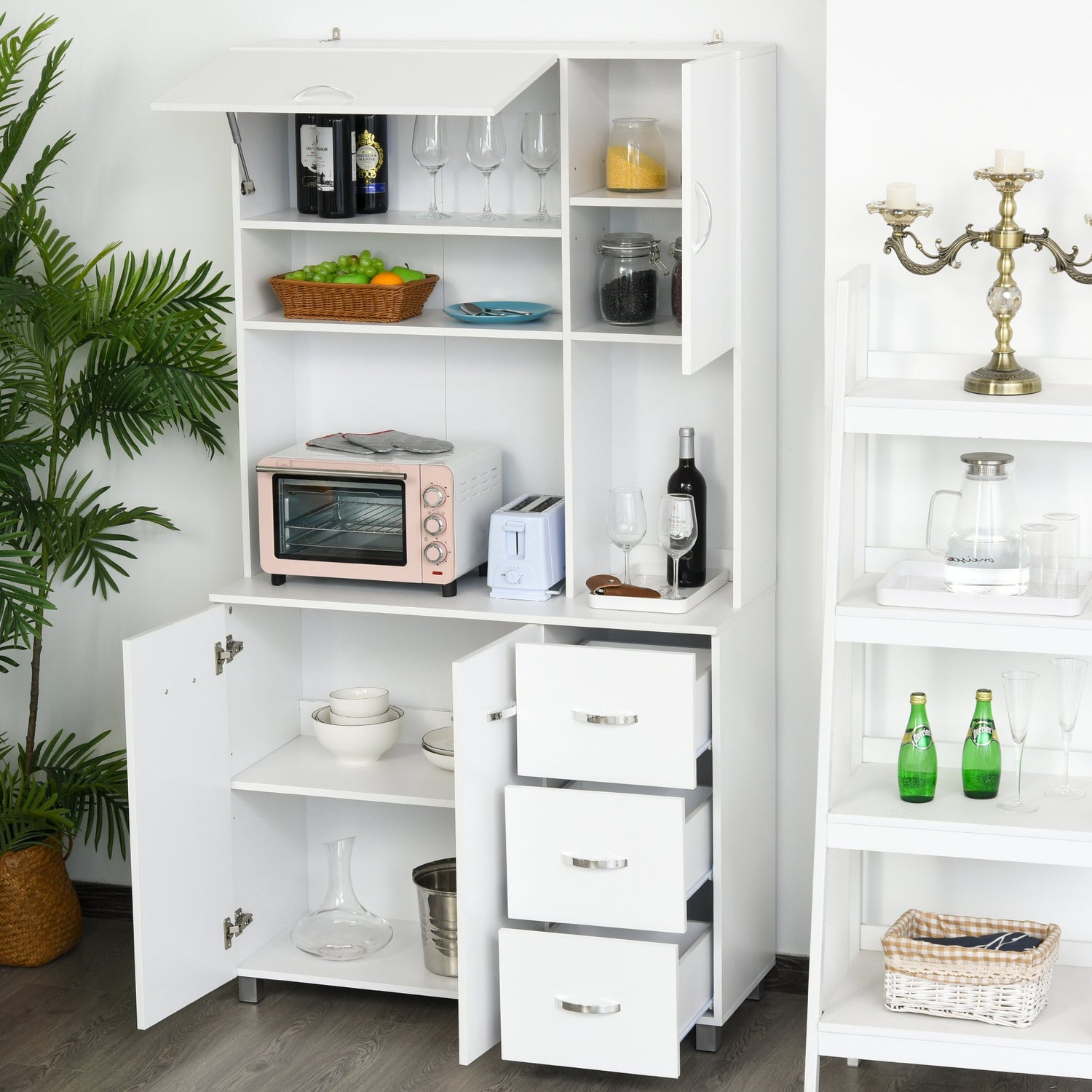 Basicwise Kitchen Pantry Storage Cabinet with Doors and Shelves White