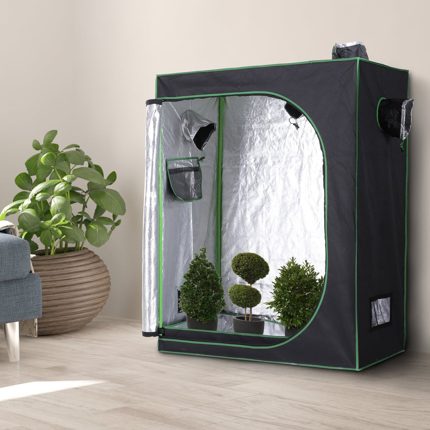 Outsunny Hydroponic Plant Grow Tent Canopy Indoor Reflective Mylar Green Room 600D Oxford 120L x60W x150Hcm Silver