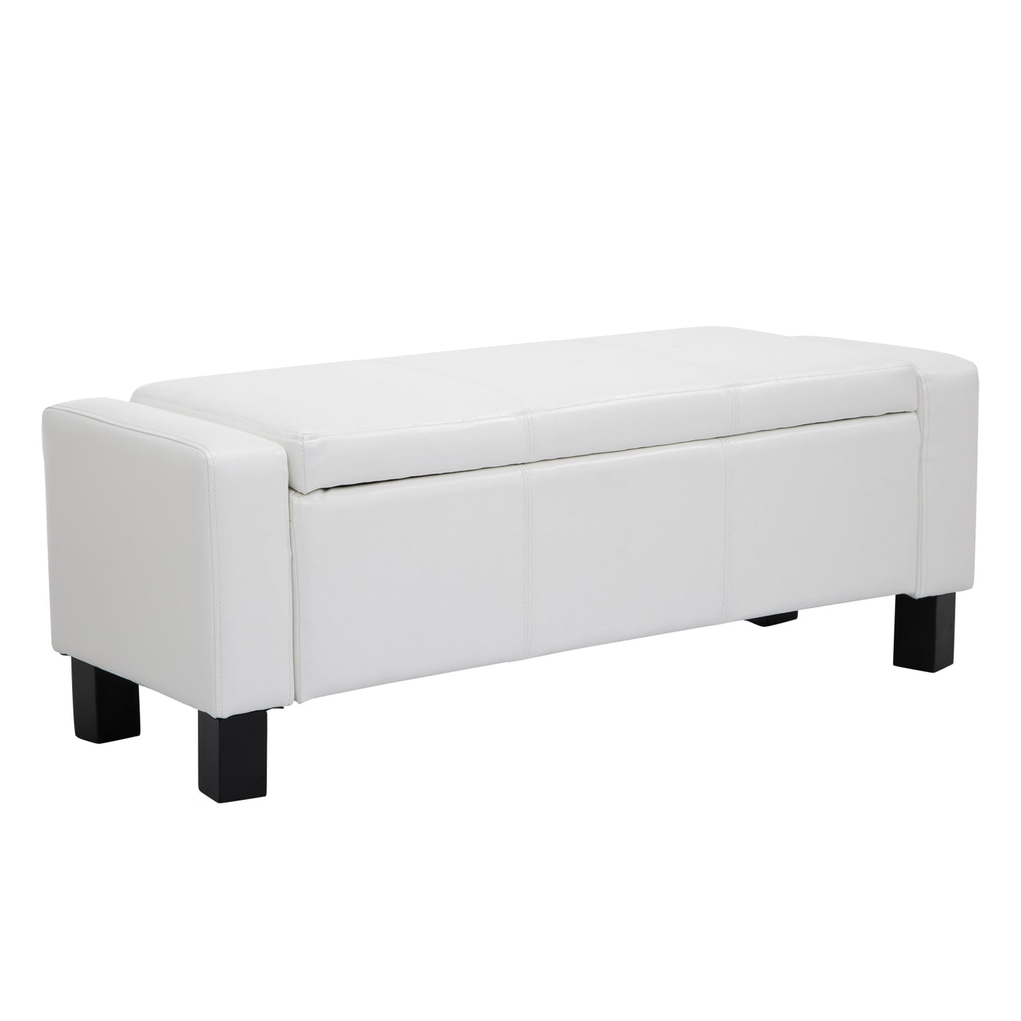 HOMCOM Storage Ottoman Bench PU Leather Footstool Ottoman Upholstered MDF-White