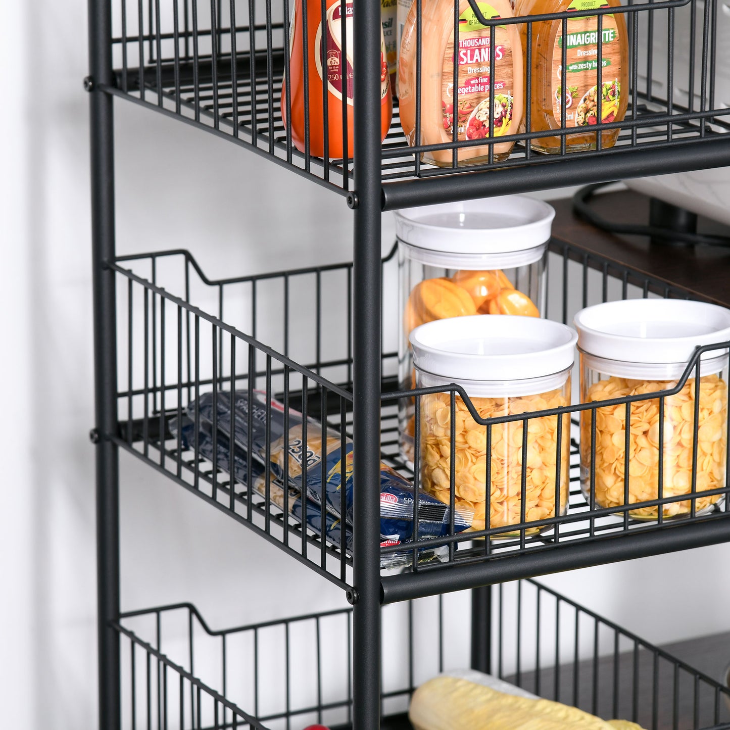 HOMCOM Industrial-Style Kitchen Dining Storage Cart Trolley w/ Shelves Baskets Wheels