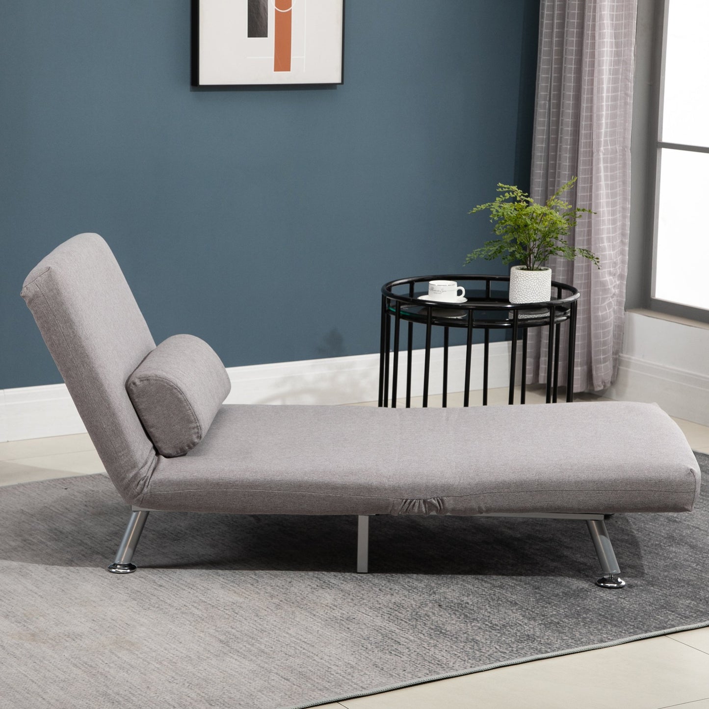 HOMCOM Linen Upholstered Elevated Single Sofa Bed Grey