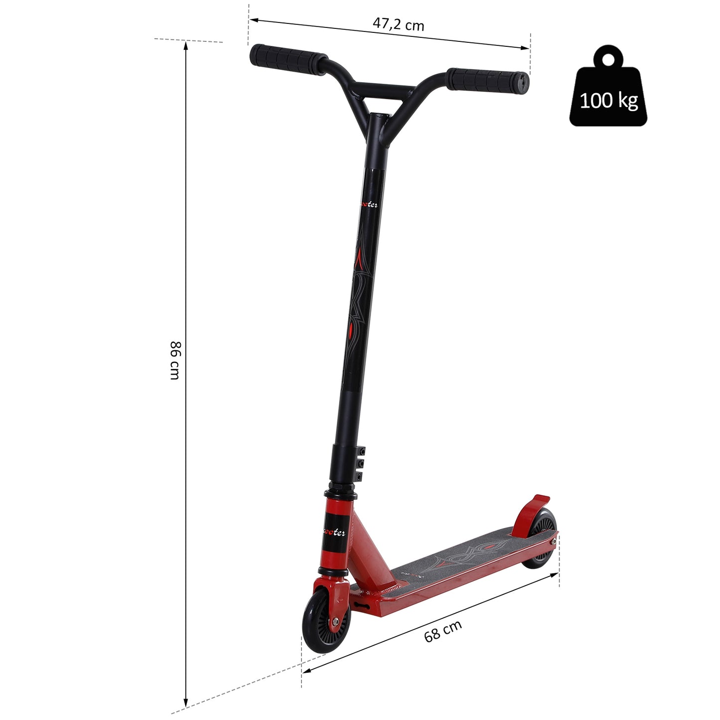 HOMCOM Teens Lightweight Steel Stunt Scooter Red