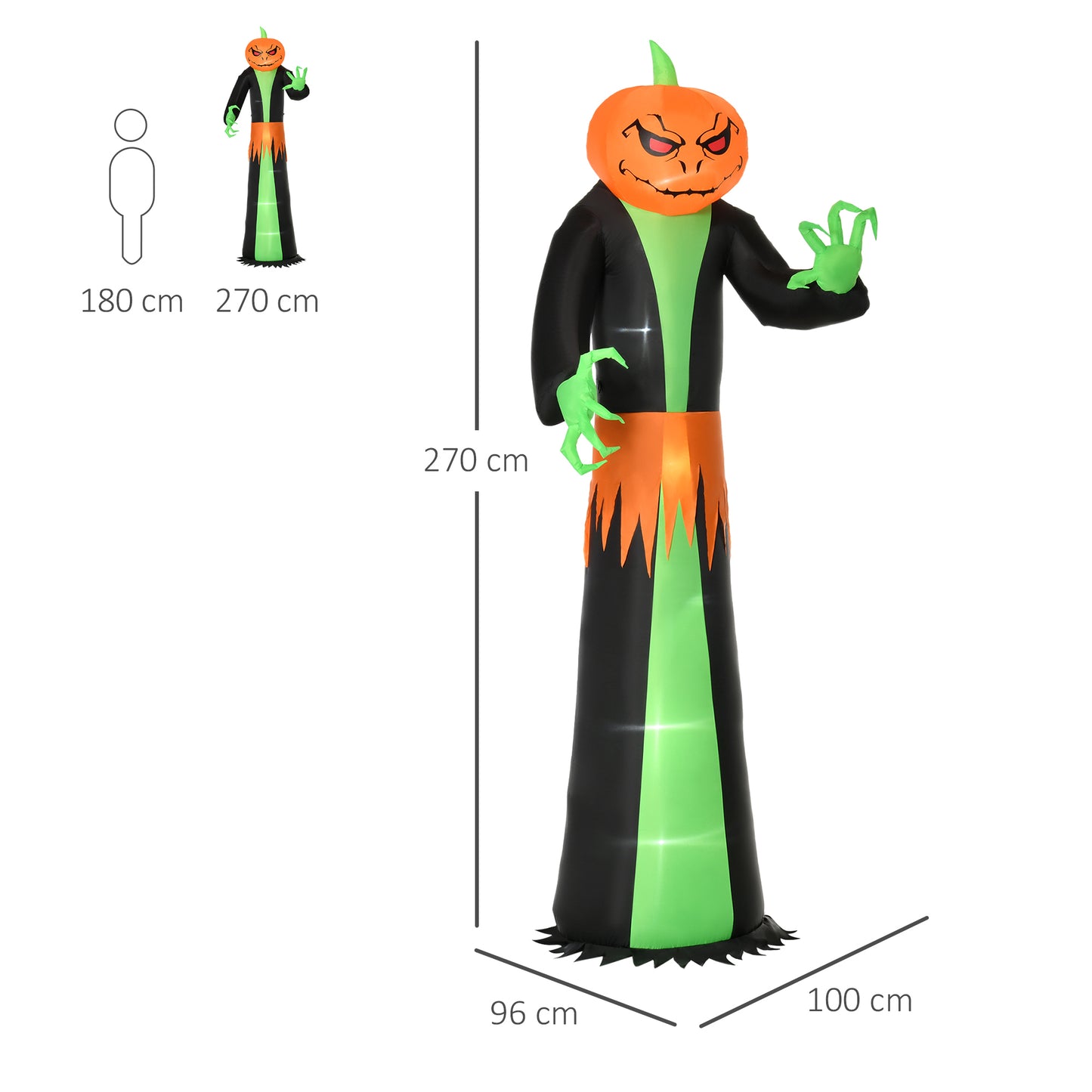 HOMCOM 2.7m Inflatable Halloween Pumpkin with Build-in LED for Party Garden Decorations