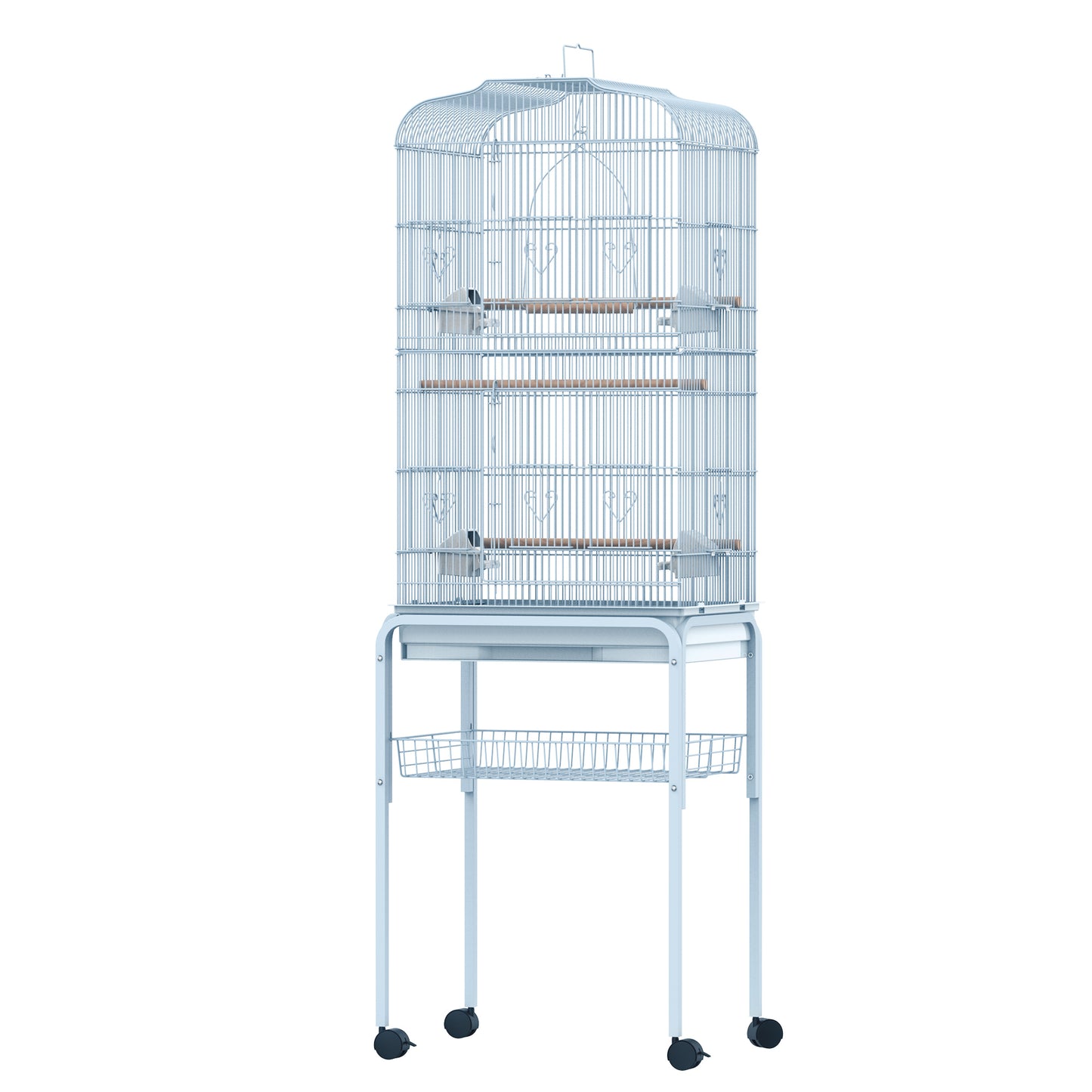PawHut 153cm Metal Bird Cage W/Removable Breeding Stand Feeding Tray Wheels Stand-Light blue