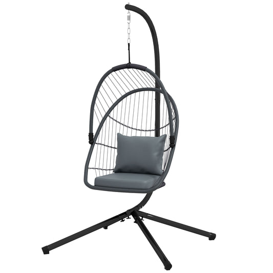 Outsunny Single Egg Chair, with Steel Frame Stand - Grey