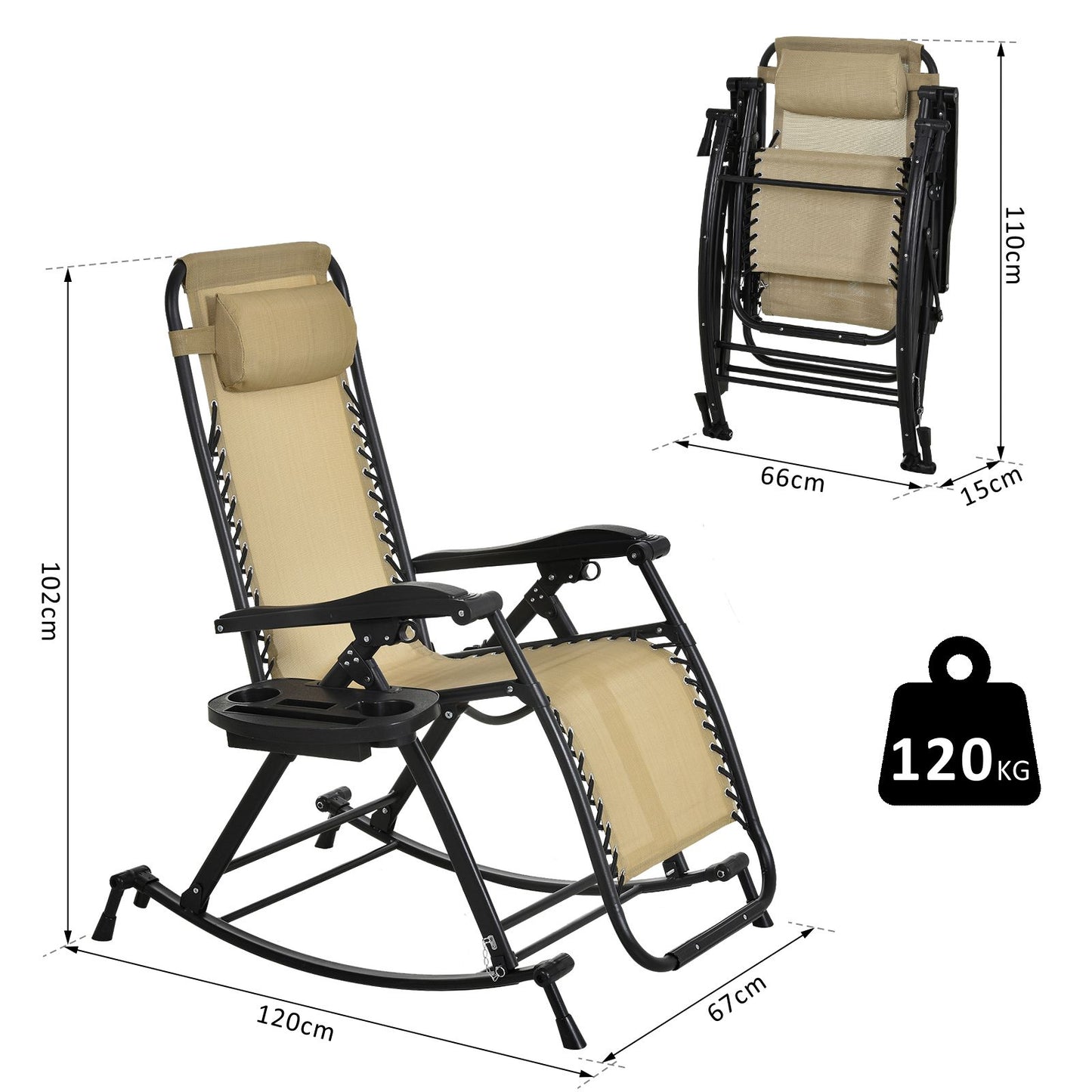 Outsunny Zero-Gravity Rocking Chair, Steel Frame, Texteline-Beige