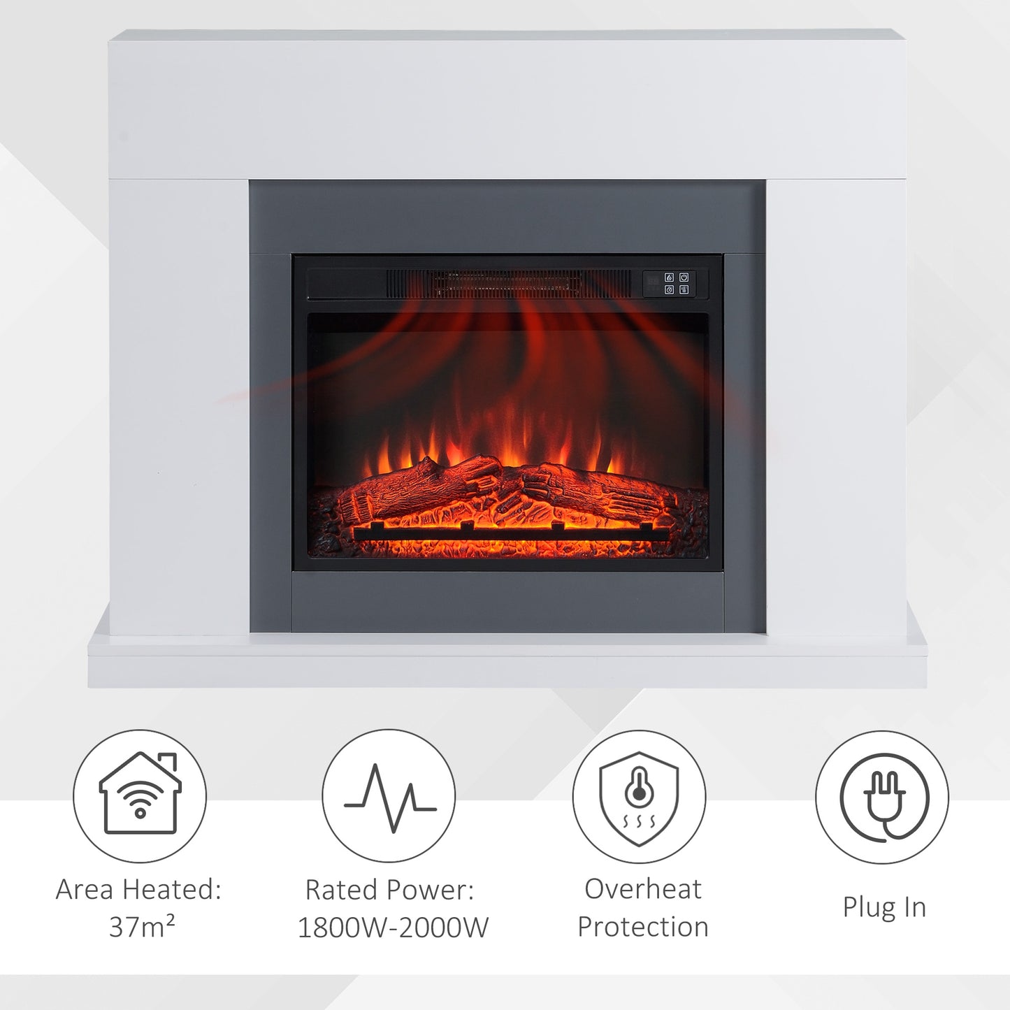 HOMCOM 2000W Electric Fireplace Suite w/ Remote Control LED Flame Effect 7-Day Timer