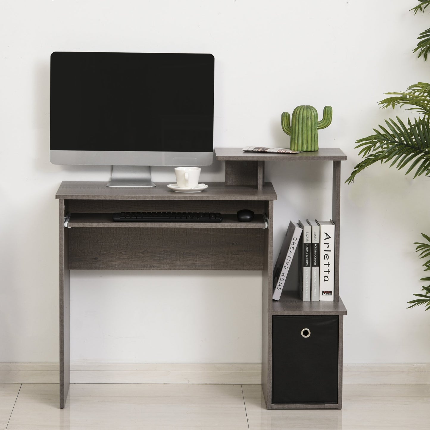 HOMCOM Particle Board Multi-Tier Computer Desk Grey