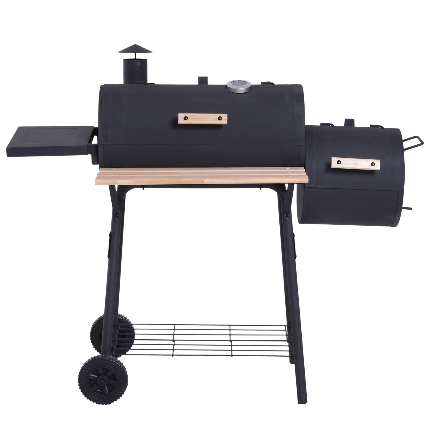 Outsunny Portable Charcoal BBQ Grill, Cold-rolled Steel, Solid Wood, 104H x 124L x53W cm-Black