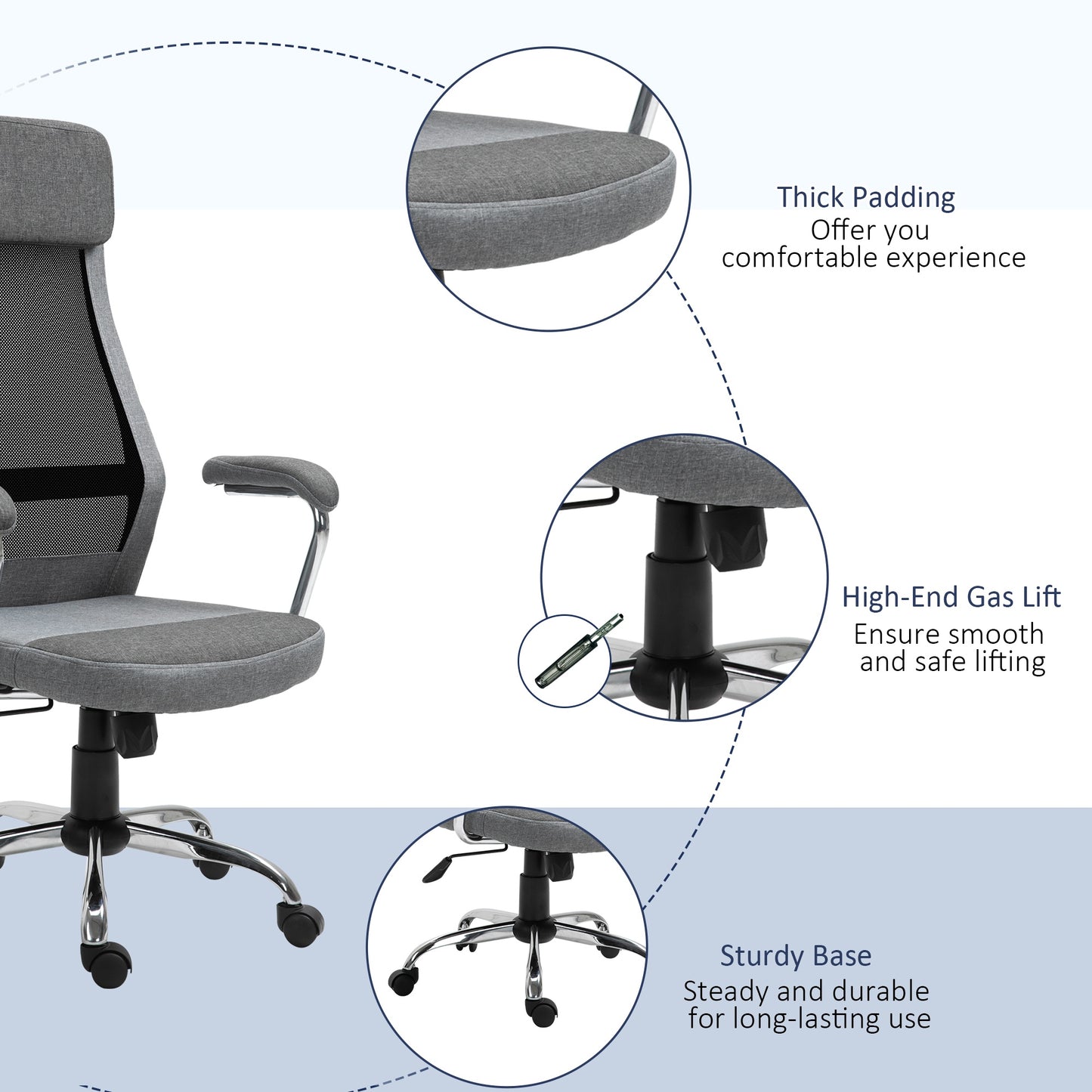 Vinsetto Office Chair Mesh High Back Swivel Task PC Desk Chair for Home w/ Arm, Grey