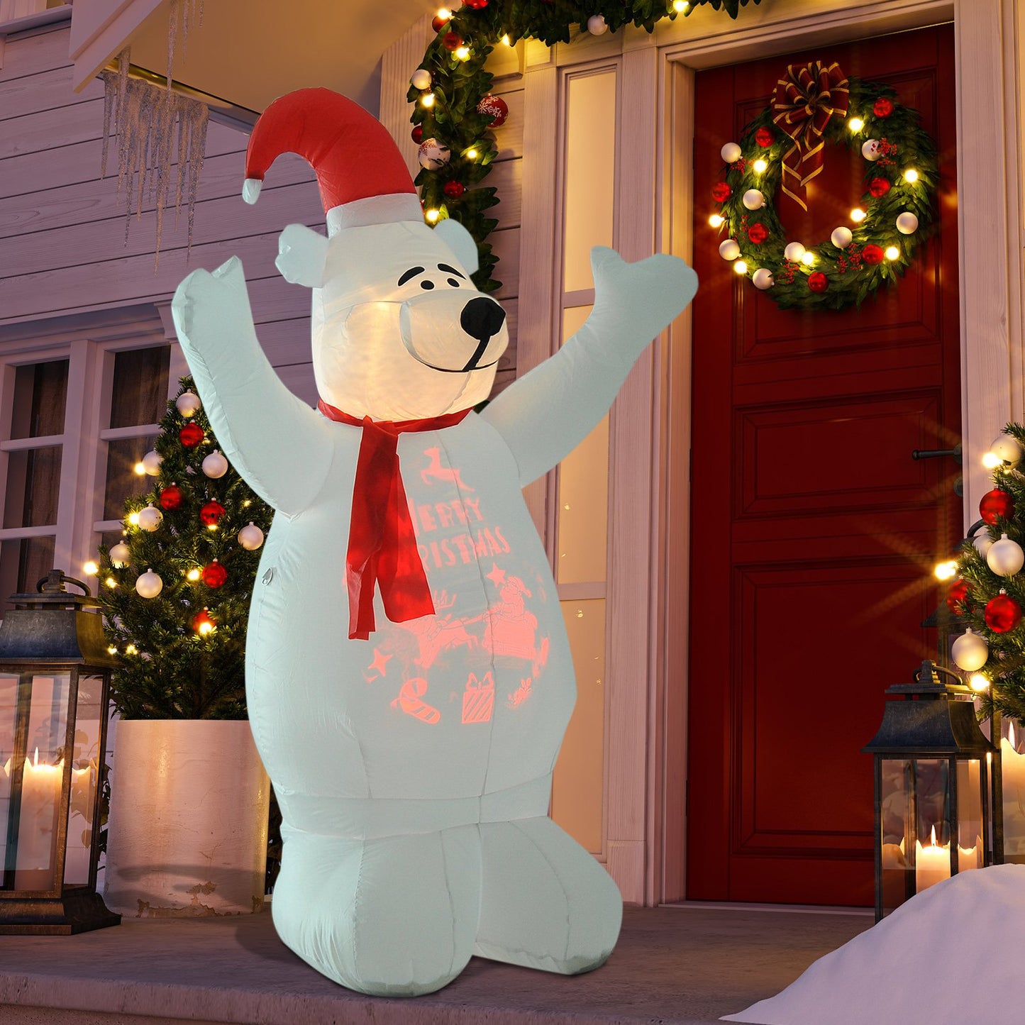 HOMCOM 6ft Inflatable Bear Decoration W/LED Lights, Polyester-Multicolour