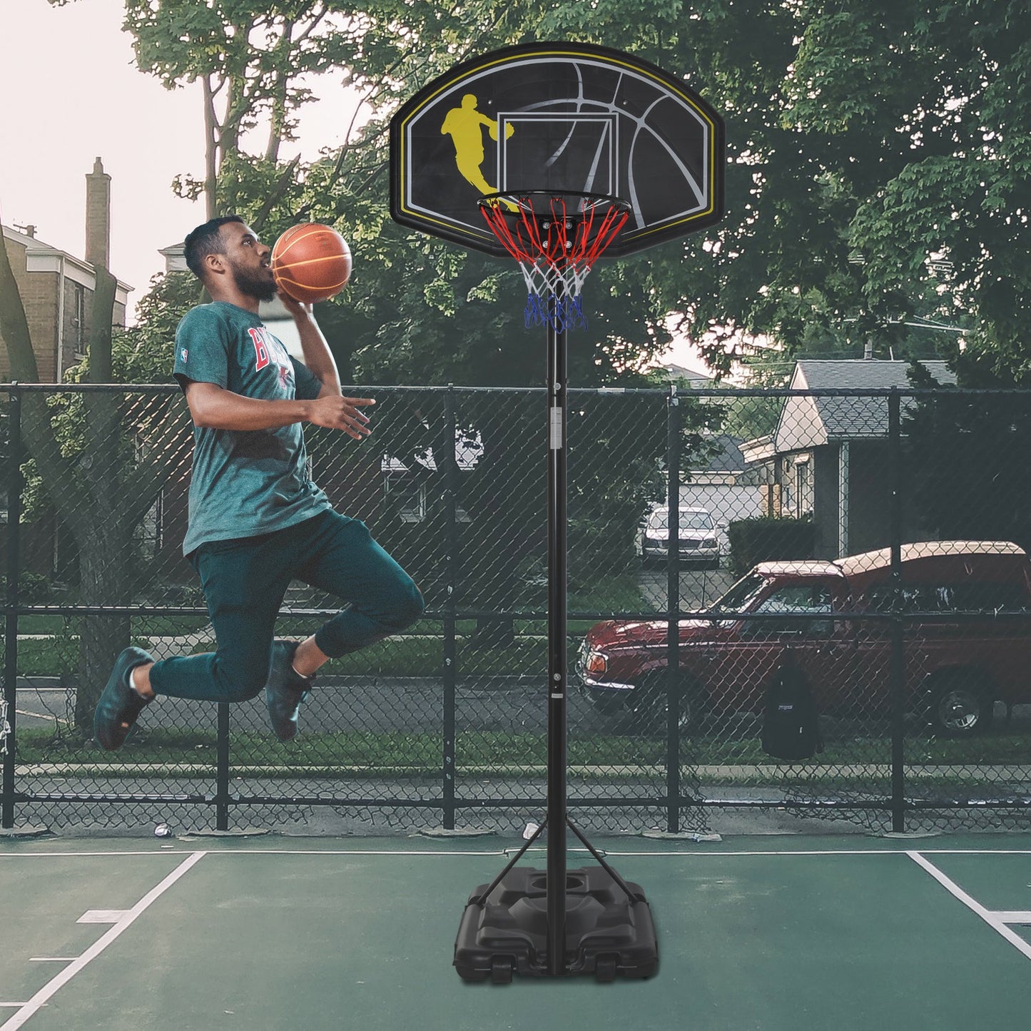 HOMCOM Portable Basketball Stand Height Adjustable Hoop Backboard W/Wheels Black