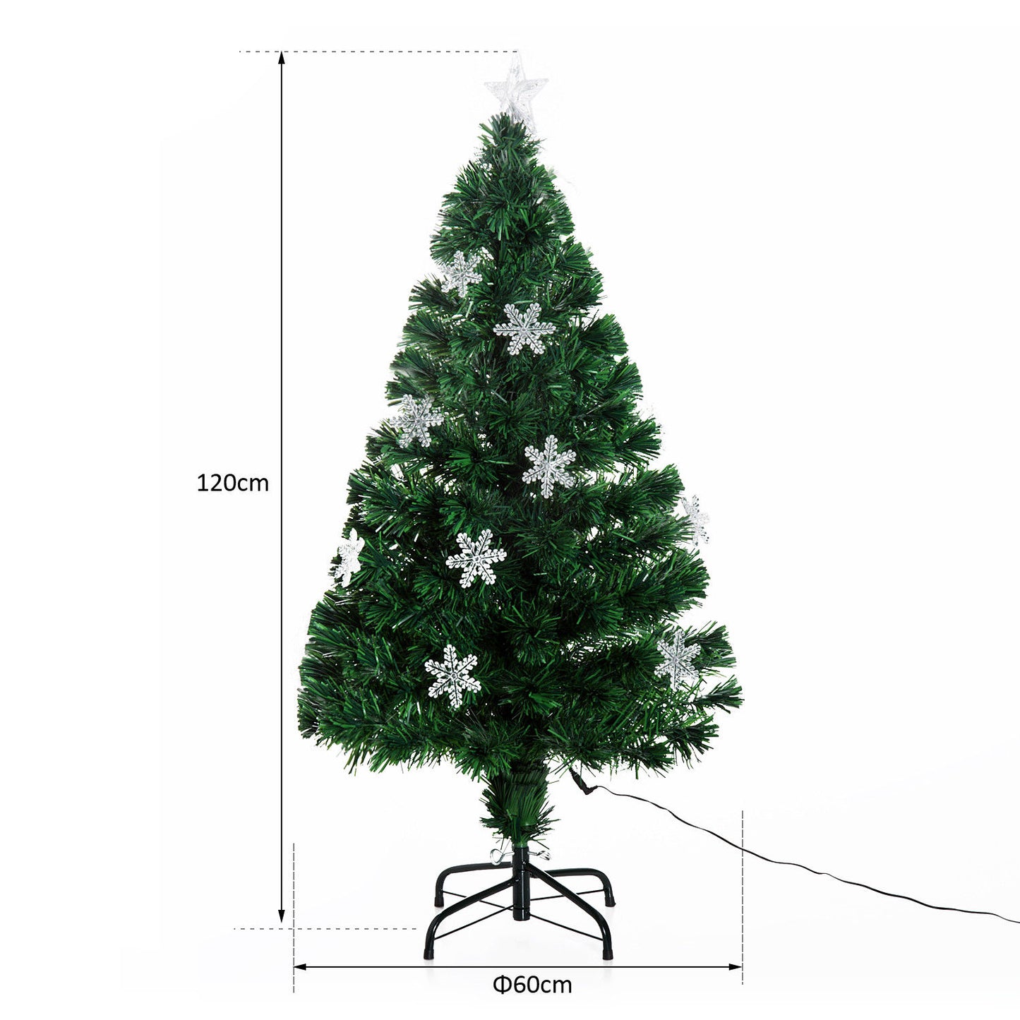 HOMCOM 4ft 120cm Green Artificial Christmas Tree W/ Showflakes Lights