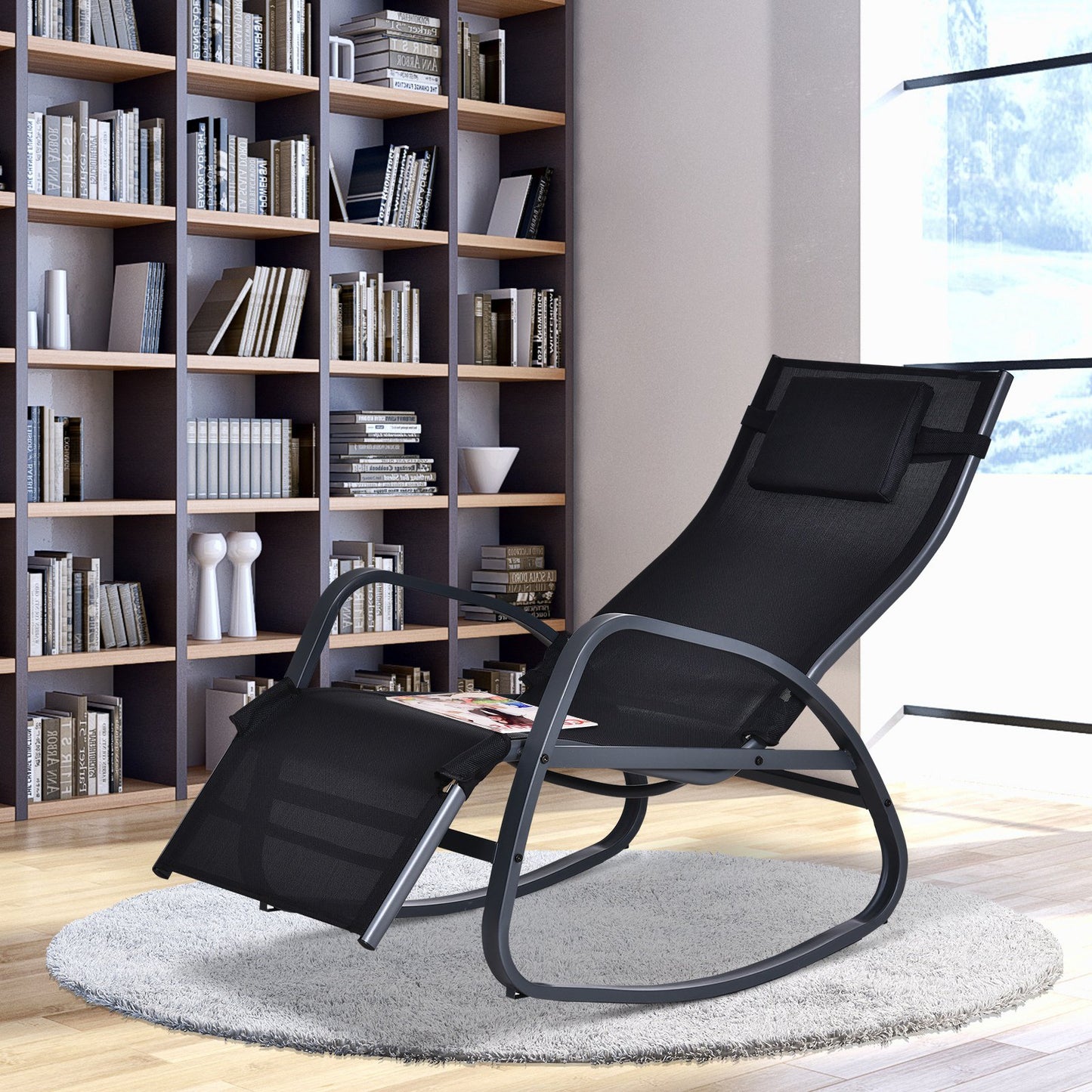 Outsunny Metal Frame Zero Gravity Rocking Patio Chair w/ Pillow Black