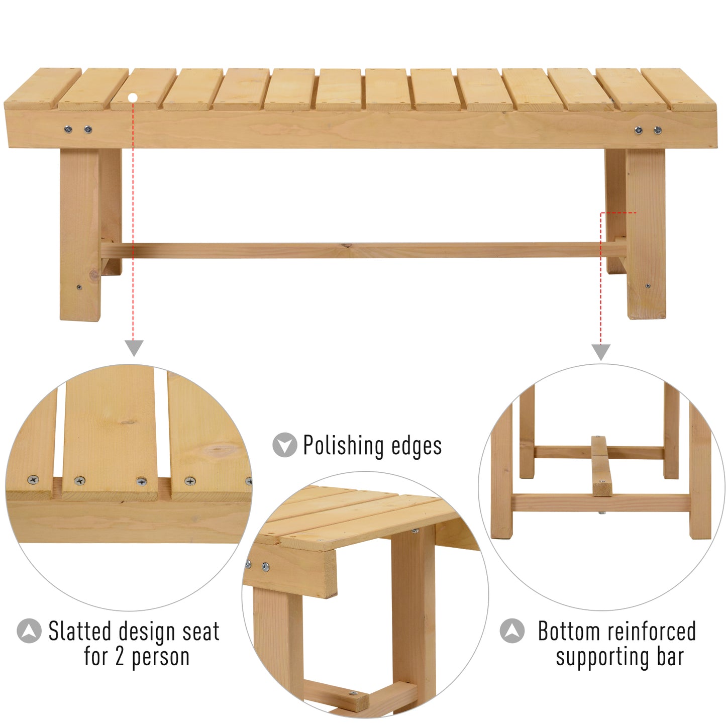 Outsunny 2-Seater Outdoor Garden Fir Wood Patio Bench