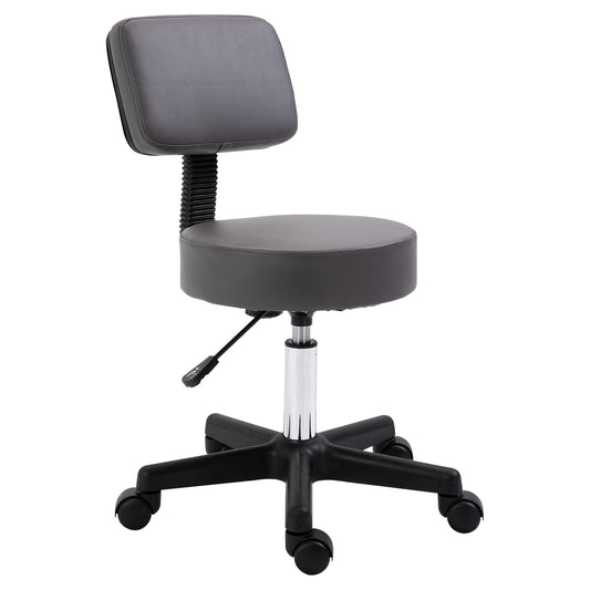 HOMCOM PU Leather Height Adjustable Swivel Salon Stool Grey