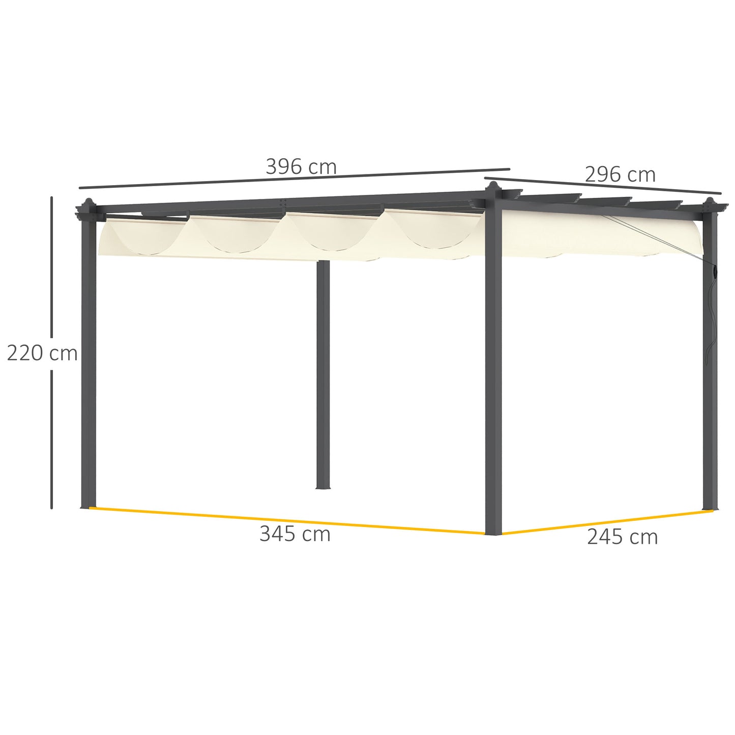 Outsunny 4 x 3(m) Aluminum Pergola Gazebo Garden Shelter with Retractable Roof Canopy for Outdoor, Patio, Cream White