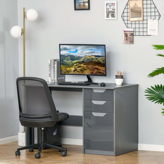 HOMCOM Computer Desk with Drawers, Modern Writing Workstation with Storage Cabinet, PC Study Table for Home, Office, Study, Grey w/ Drawers Home Office