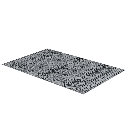 Outsunny Plastic Straw Reversible RV Outdoor Rug with Carry Bag, 182 x 274cm, Black and Grey