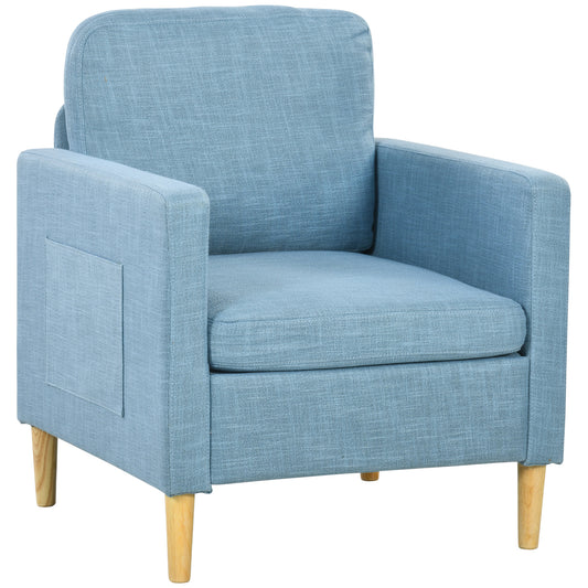 HOMCOM Modern Accent Chair, Comfy Fireside Chair, Upholstered Armchair for Living Room, Bedroom, Home Office, Light Blue