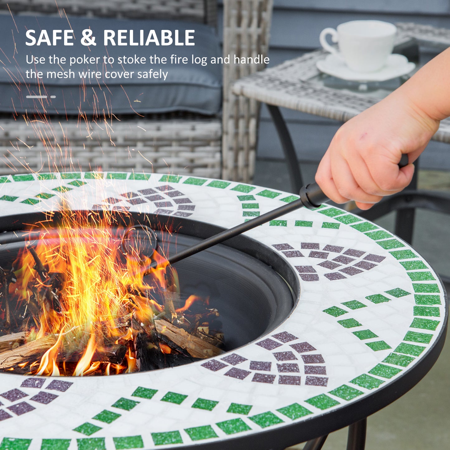 Outsunny 3-in-1 Outdoor Fire Pit, Garden Table with Cooking BBQ Grill, Firepit Bowl with Spark Screen Cover, Fire Poker for Backyard Bonfire Patio