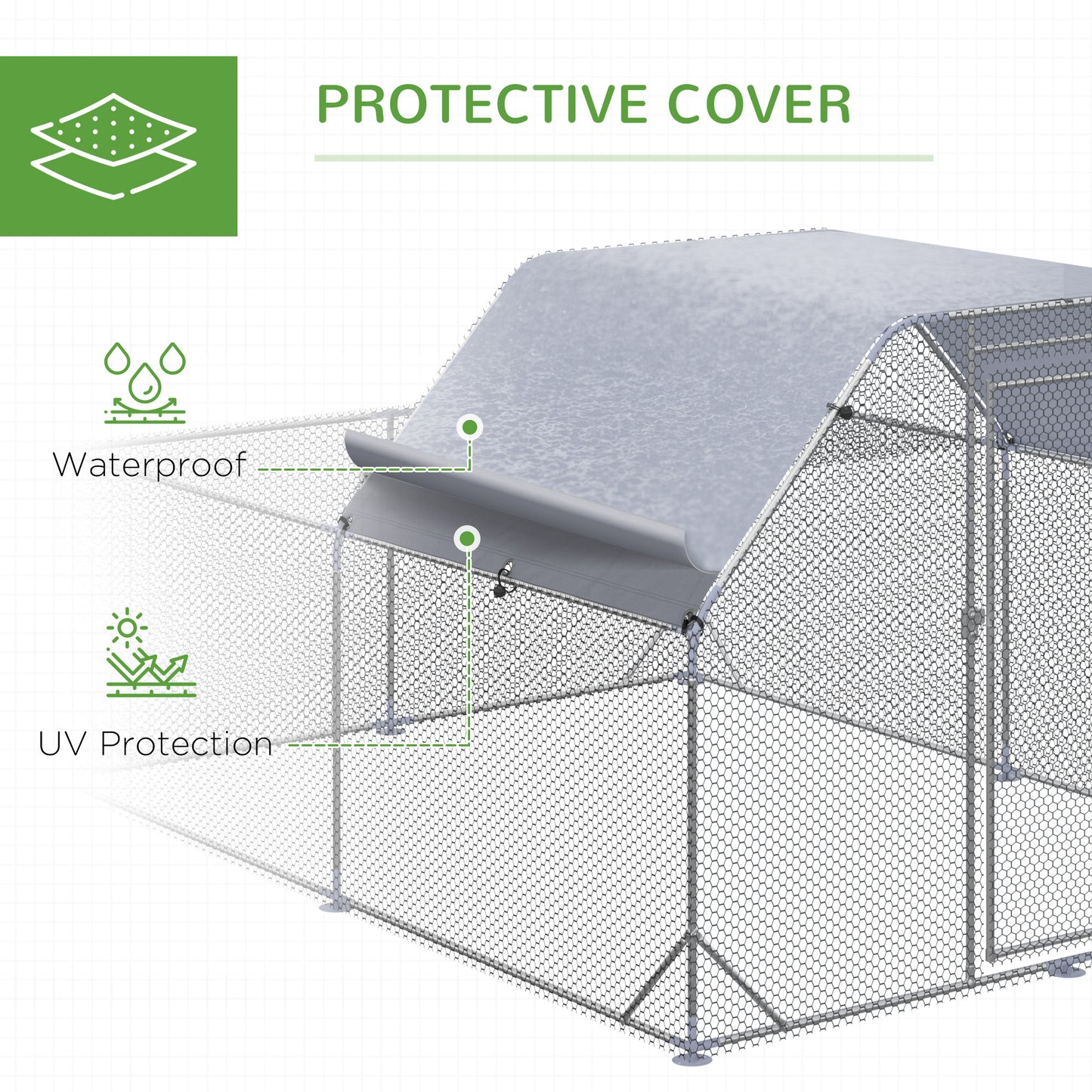 PawHut Chicken Run with Roof, Walk In Chicken Coop Outdoor for 10-12 Chickens, Hen House Duck Pen, 280 x 380 x 195 cm