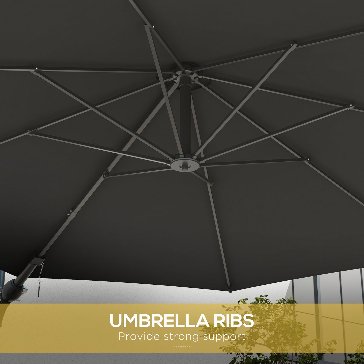 Outsunny Wall Mounted Umbrella with Vent, Garden Patio Parasol Umbrella Sun Shade Canopy, Charcoal Grey