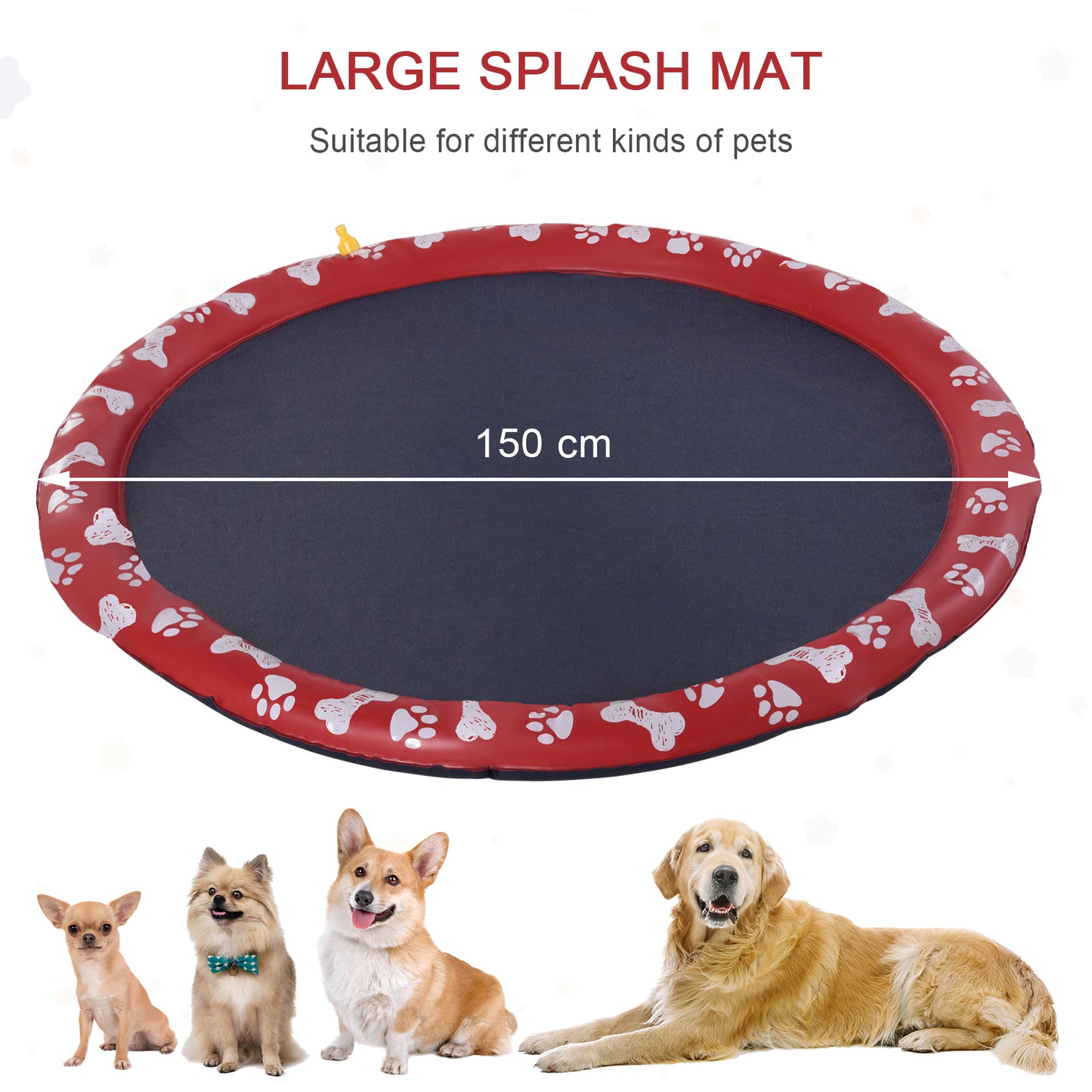 PawHut 150cm Splash Pad Sprinkler for Pets Dog Bath Pool Water Outdoor Red