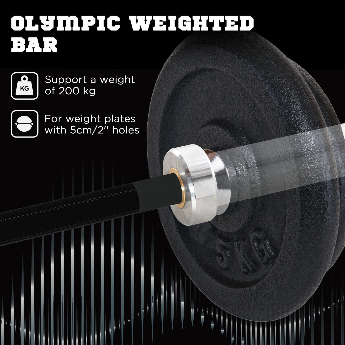 SPORTNOW Olympic Barbell Bar for 2"/5cm Weight Plates with Spring Clips, Home Gym Weight Lifting Bar, 210cm