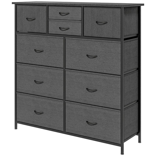 HOMCOM Bedroom Chest of Drawers 10 Drawer Dresser with Foldable Fabric Drawers and Steel Frame Black