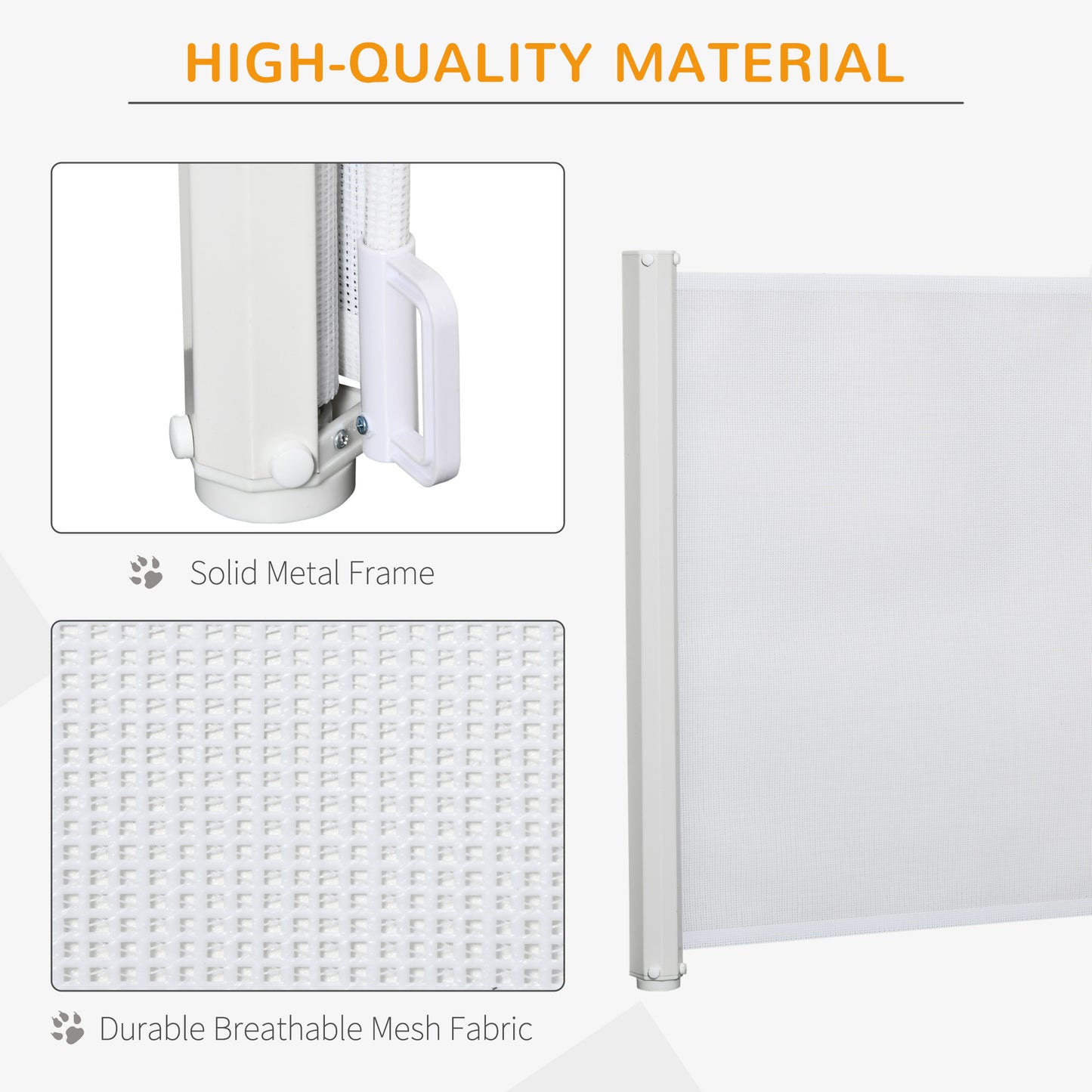 PawHut Retractable Stair Gate Dog Pet Barrier for Doorway Staircase Hallway White